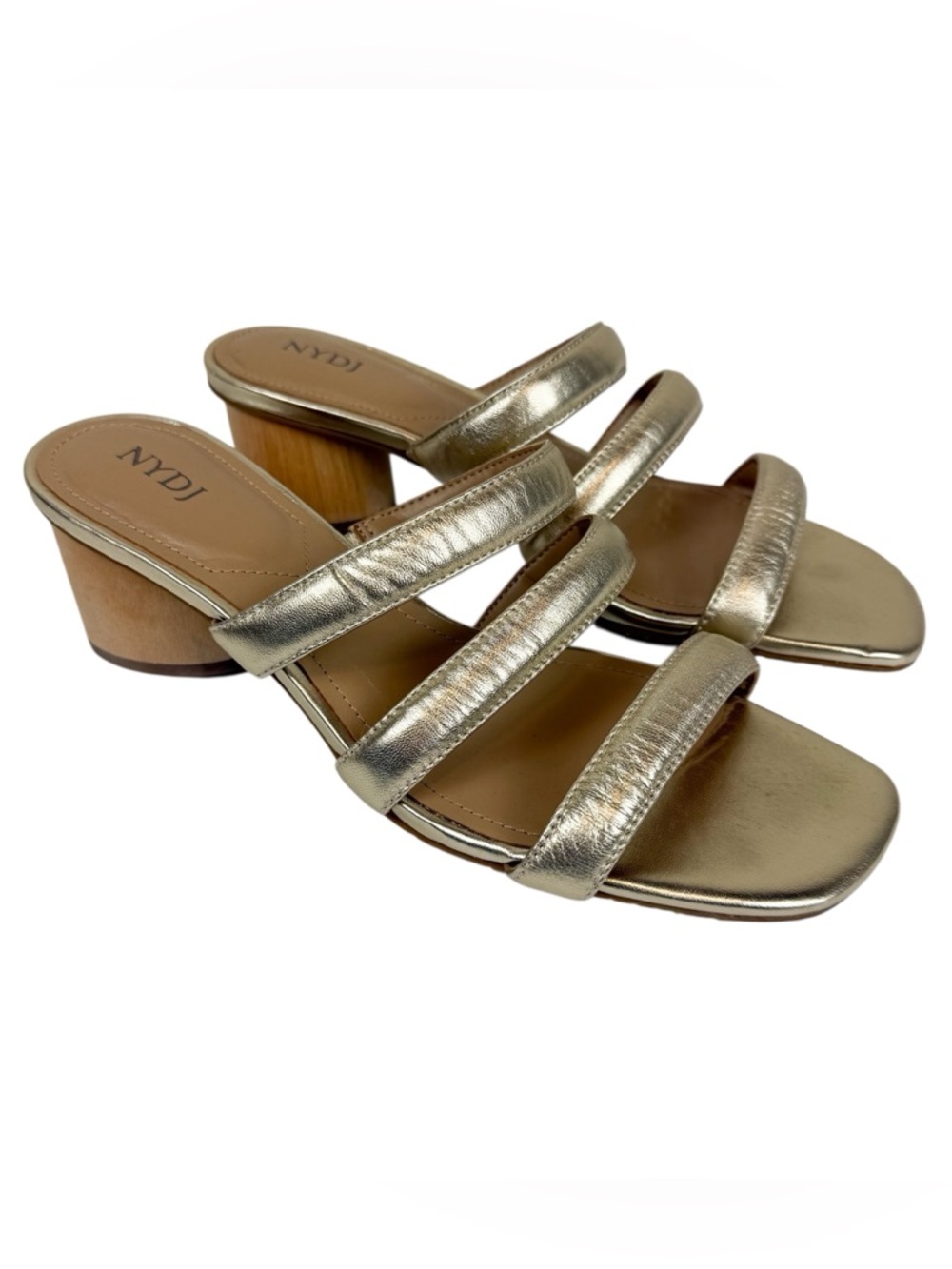 NYDJ Giacomo‎ Strappy Square Toe Heeled Sandals Gold Metallic Size 9